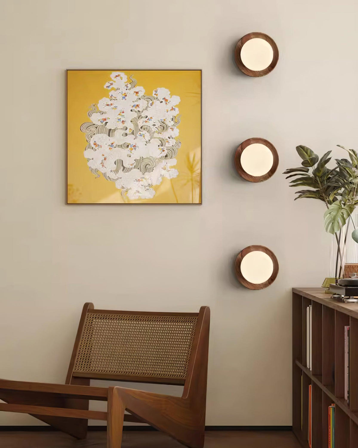 Lampada da parete Corpo in metallo con bordo in legno stile minimalista