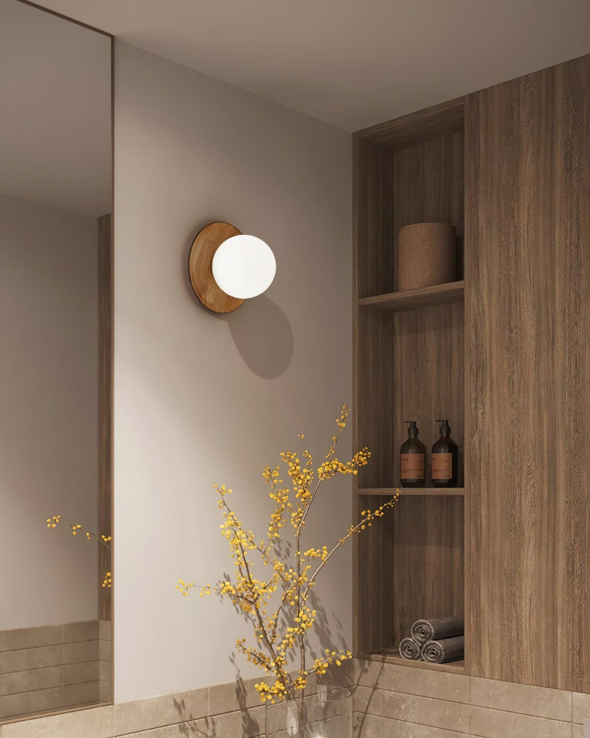 Lampada da parete Corpo in metallo con bordo in legno stile minimalista