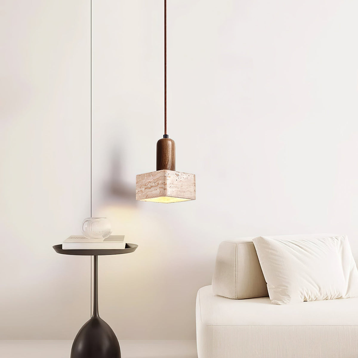 Lava lampada a sospensione in travertino quadrato