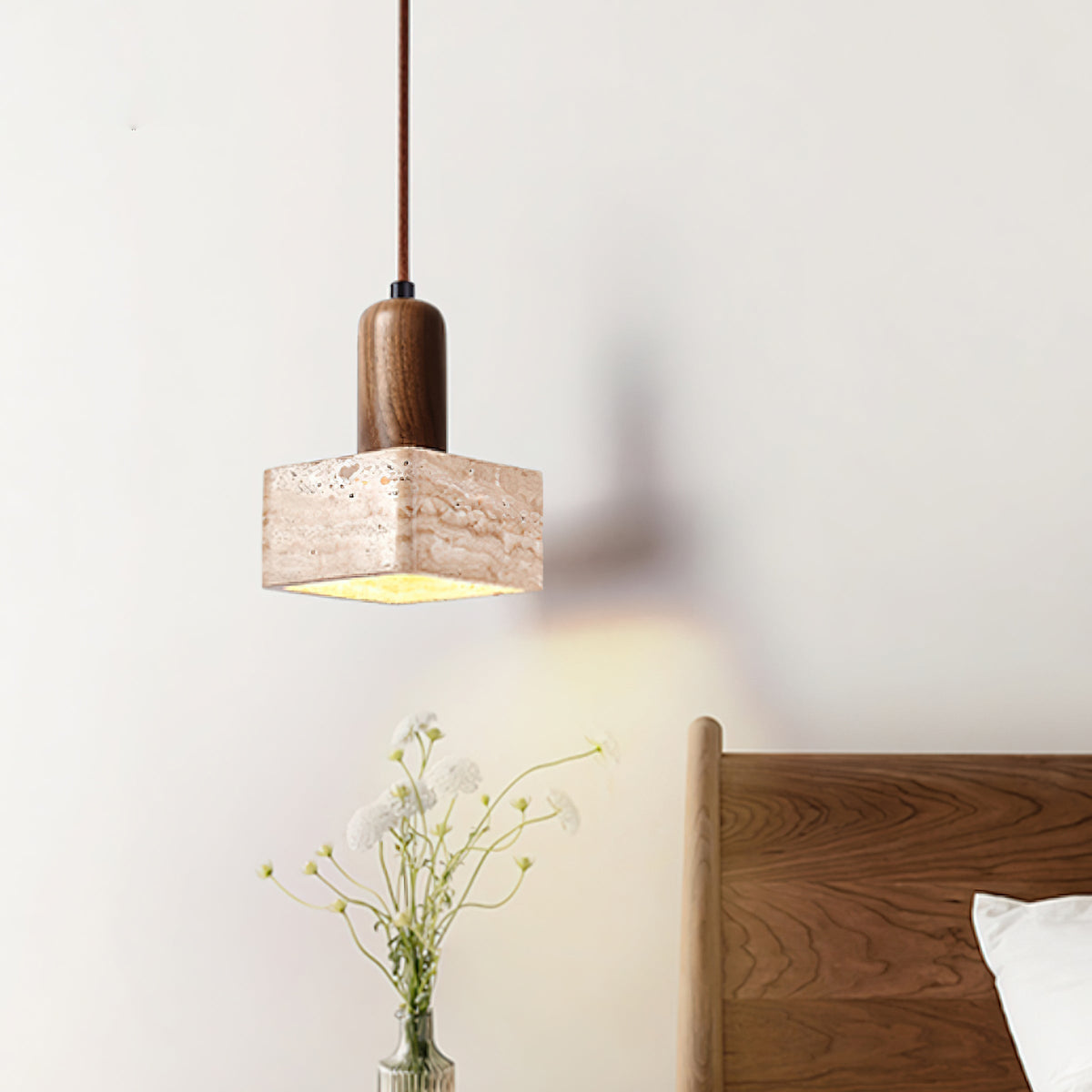 Lava lampada a sospensione in travertino quadrato