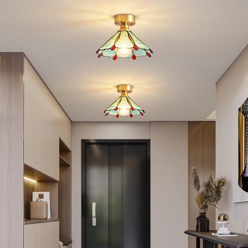 Revely plafoniera vintage floreale in vetro colorato