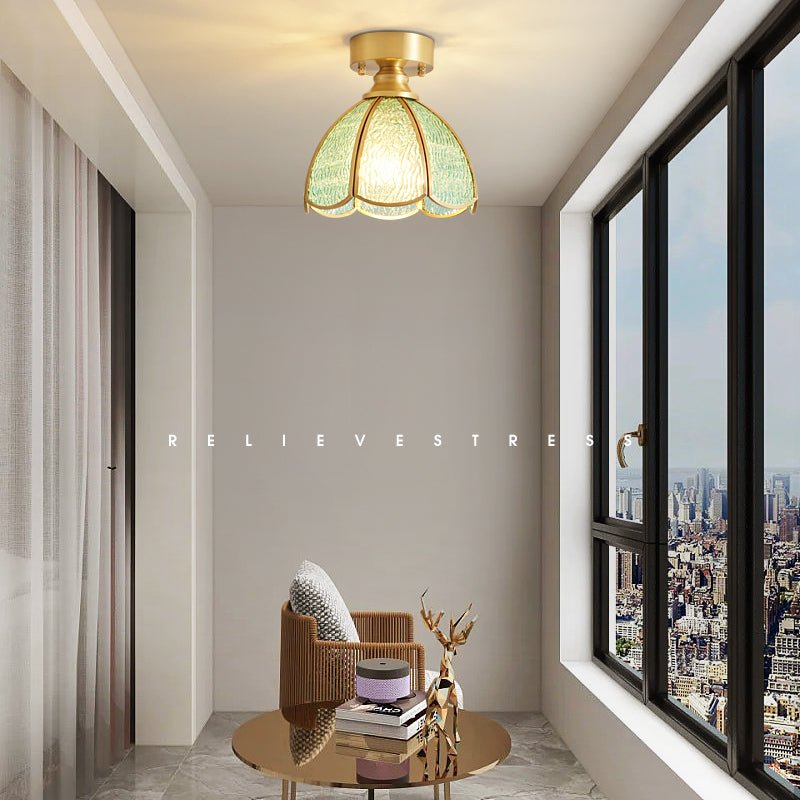 Revely plafoniera vintage floreale in vetro colorato
