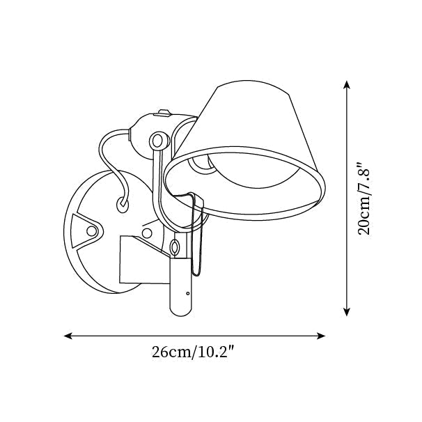 Lampada da parete in metallo con paralume conico, regolabile, moderna e minimalista
