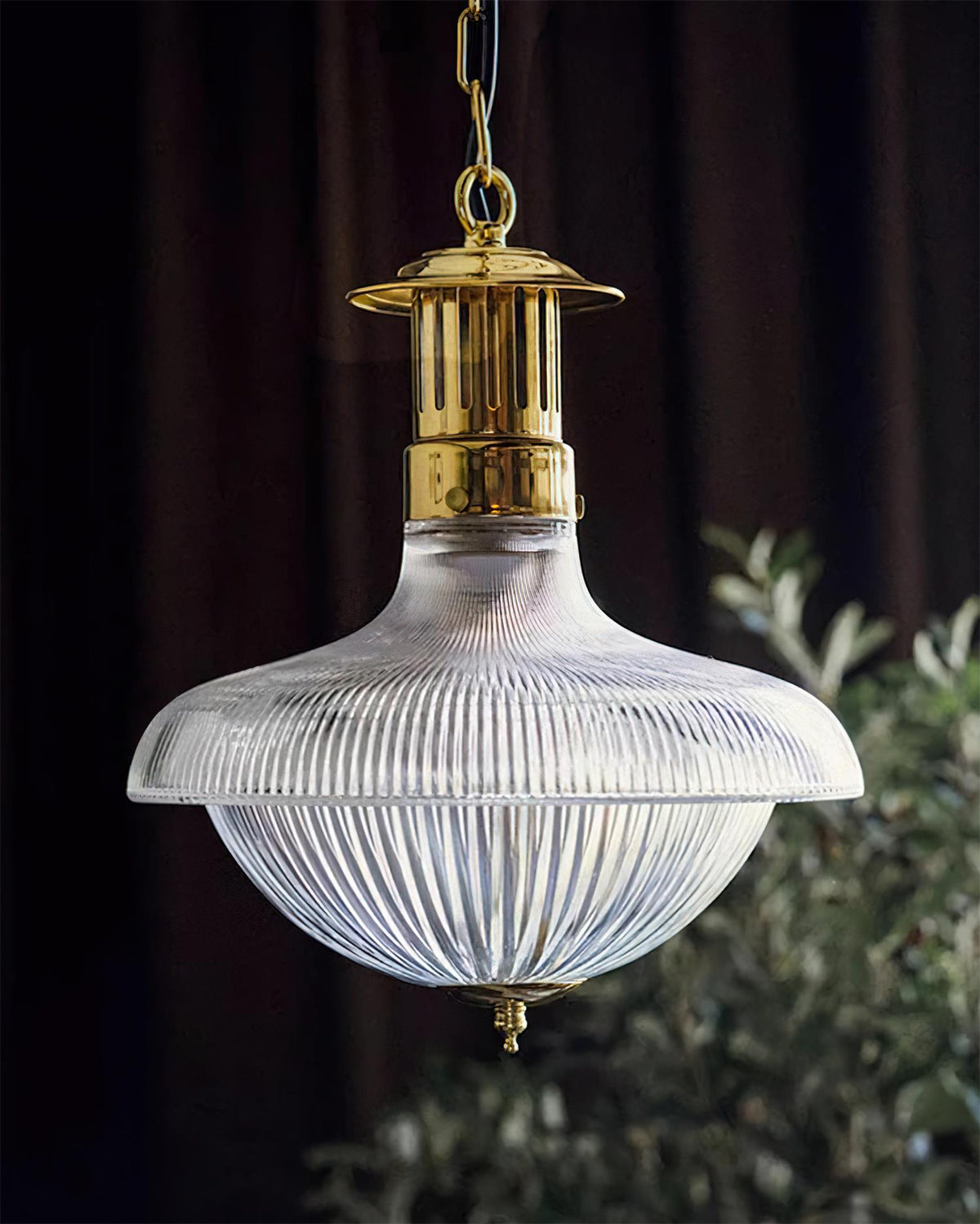 Norvela lampada a sospensione vetro Chiaro Striature ottone vintage