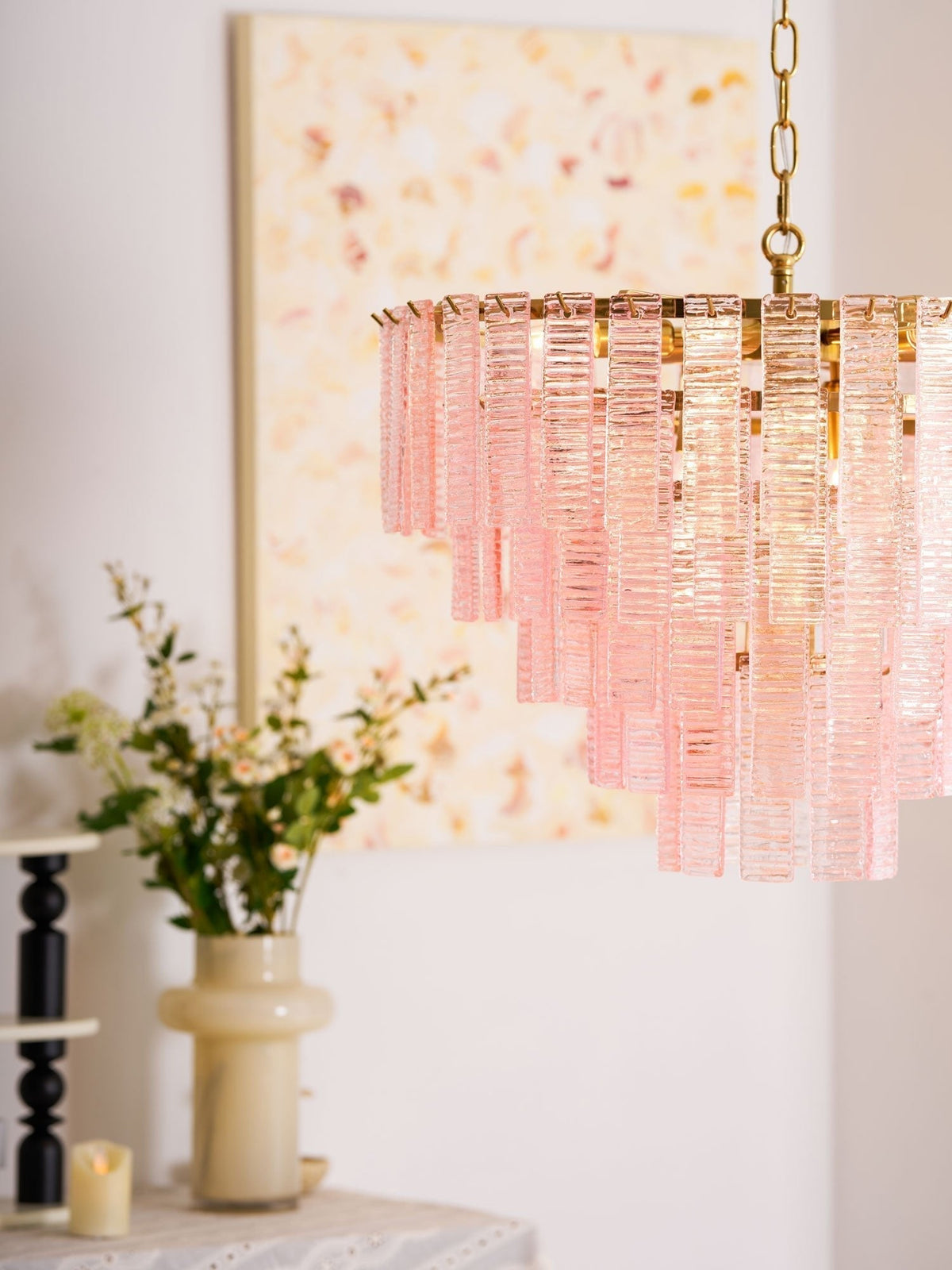Lioririan lampadario vetro Murano Rosa Stratificato vintage lusso