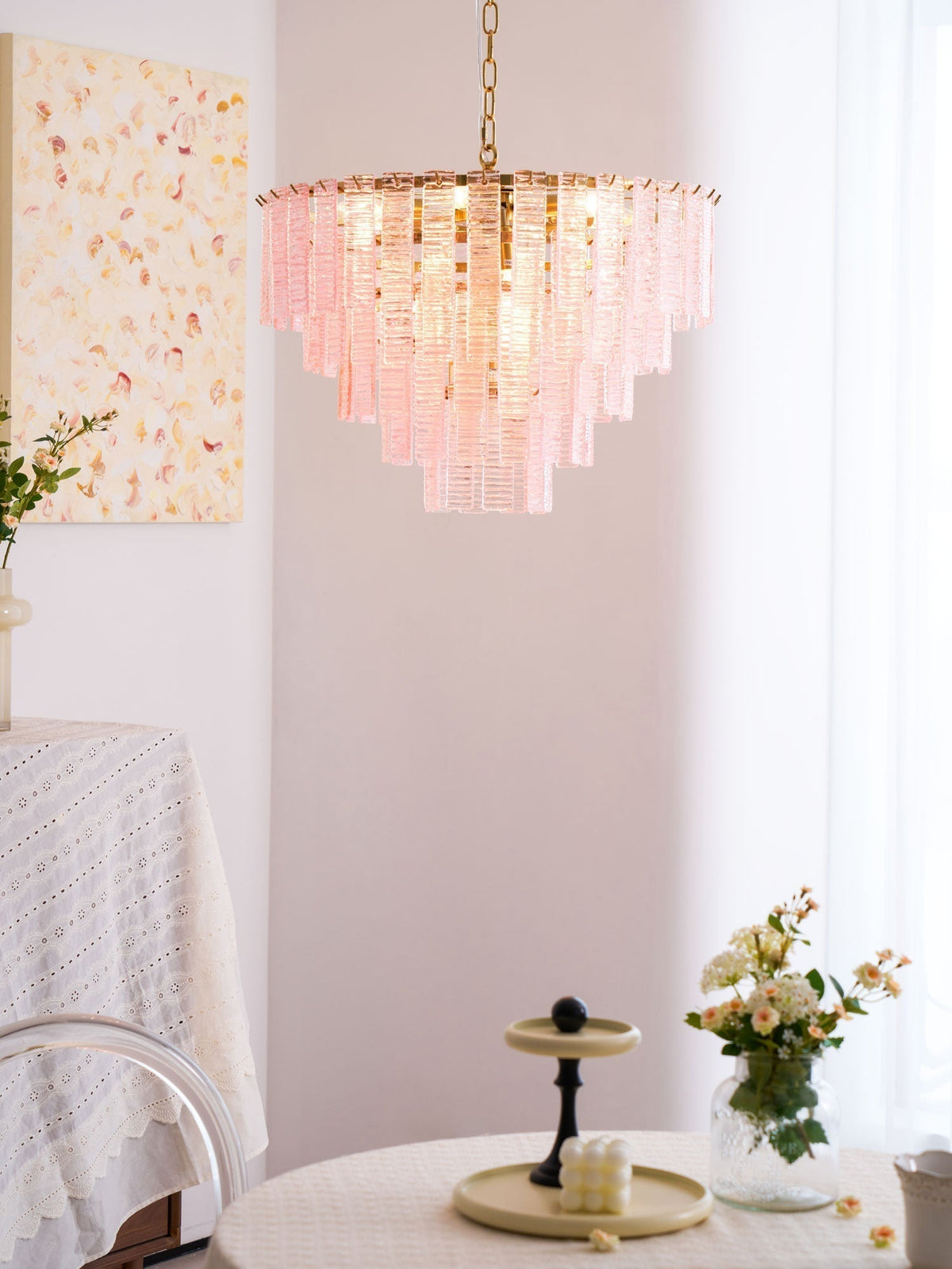 Lioririan lampadario vetro Murano Rosa Stratificato vintage lusso