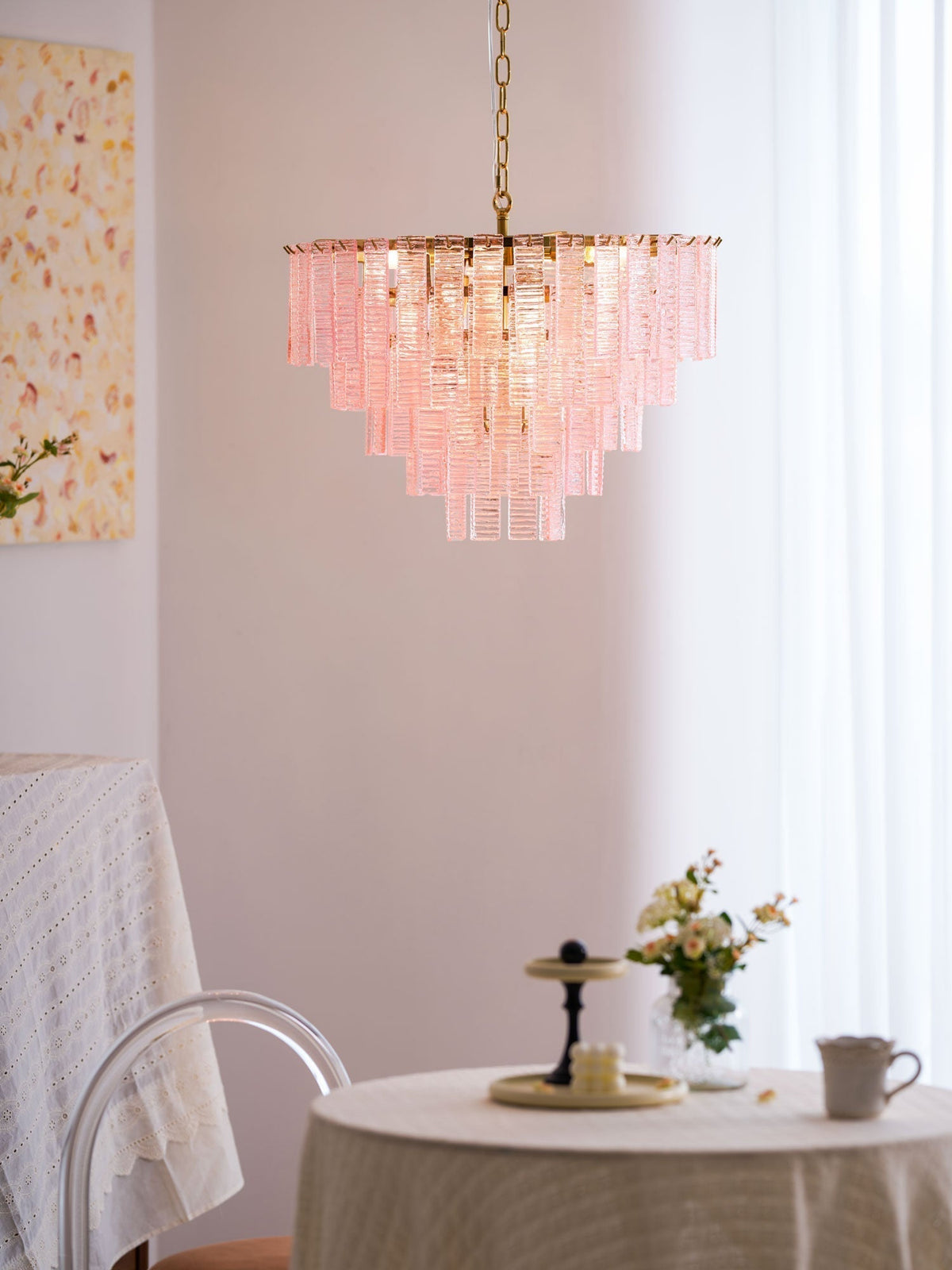 Lioririan lampadario vetro Murano Rosa Stratificato vintage lusso
