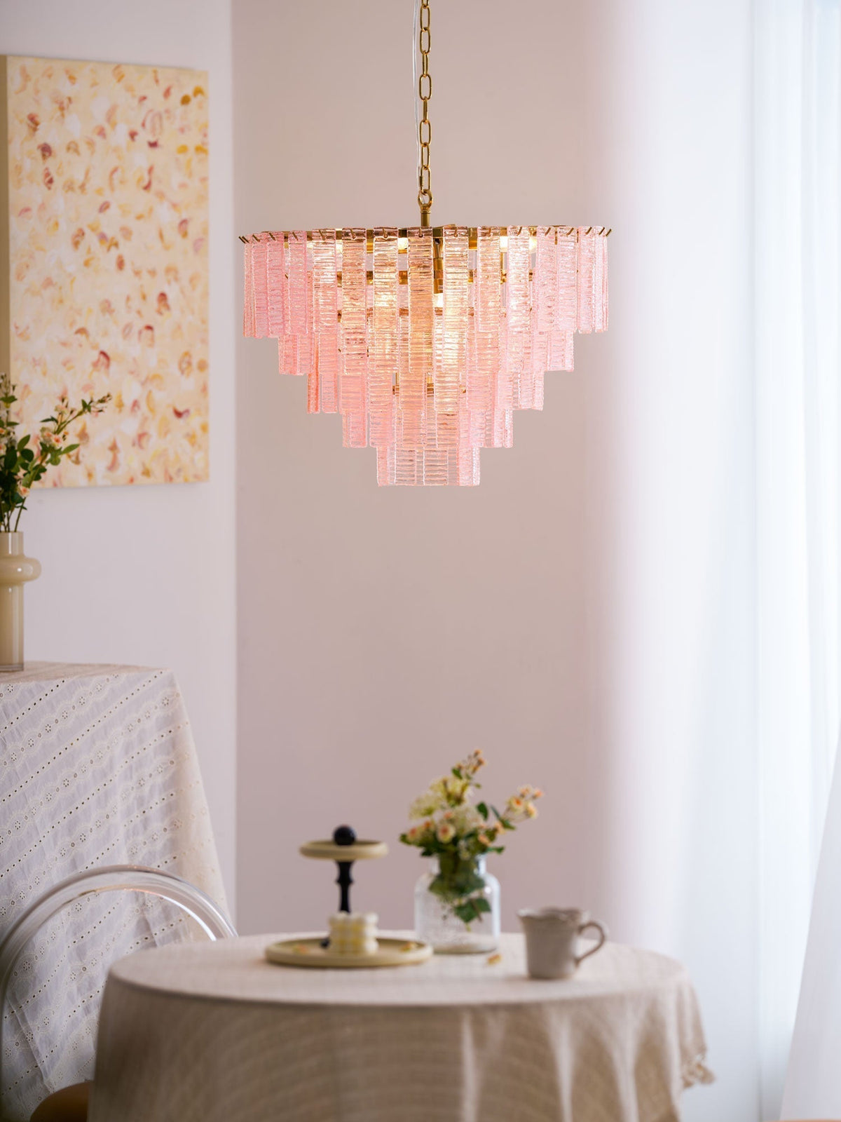 Lioririan lampadario vetro Murano Rosa Stratificato vintage lusso