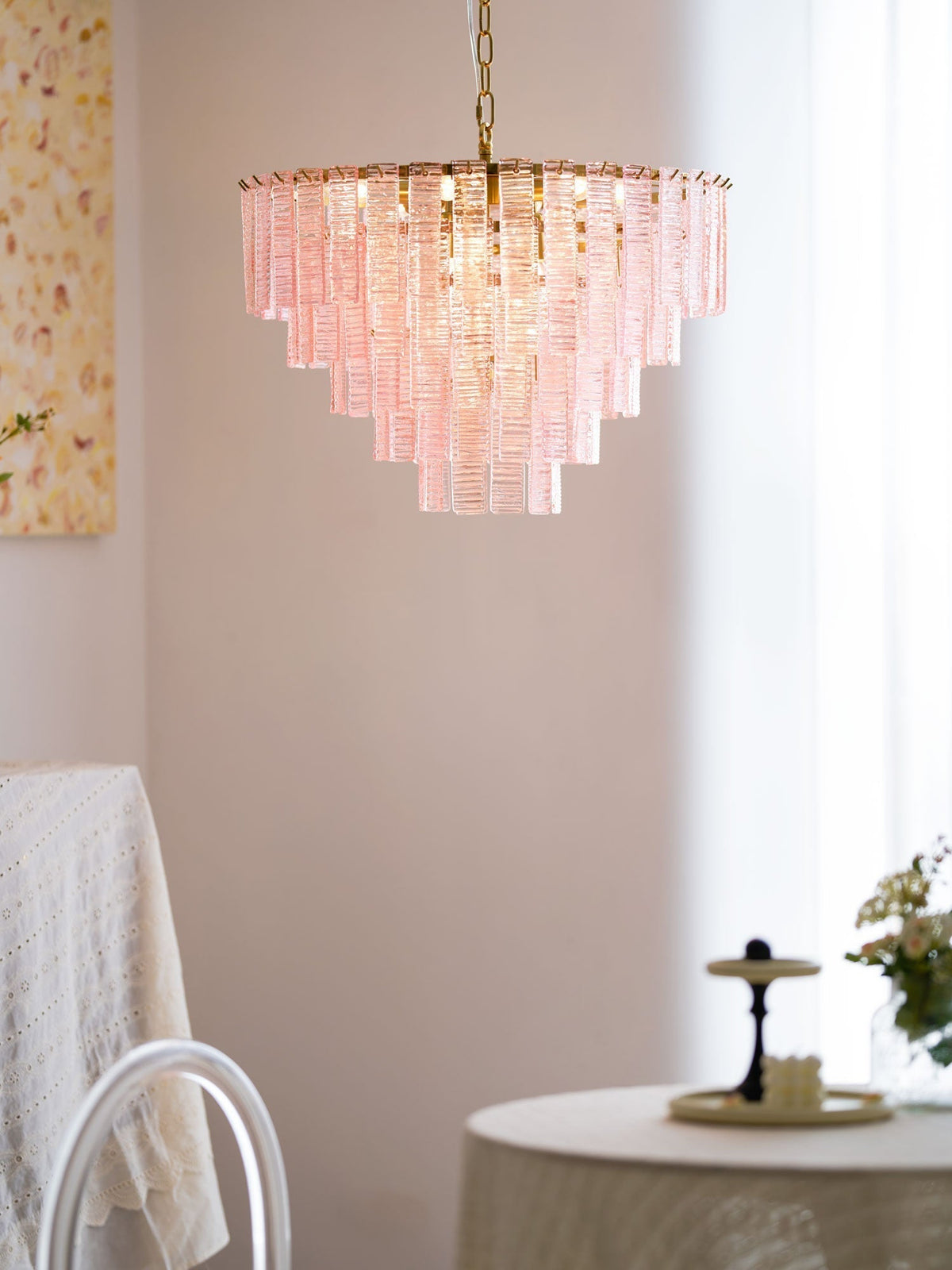 Lioririan lampadario vetro Murano Rosa Stratificato vintage lusso