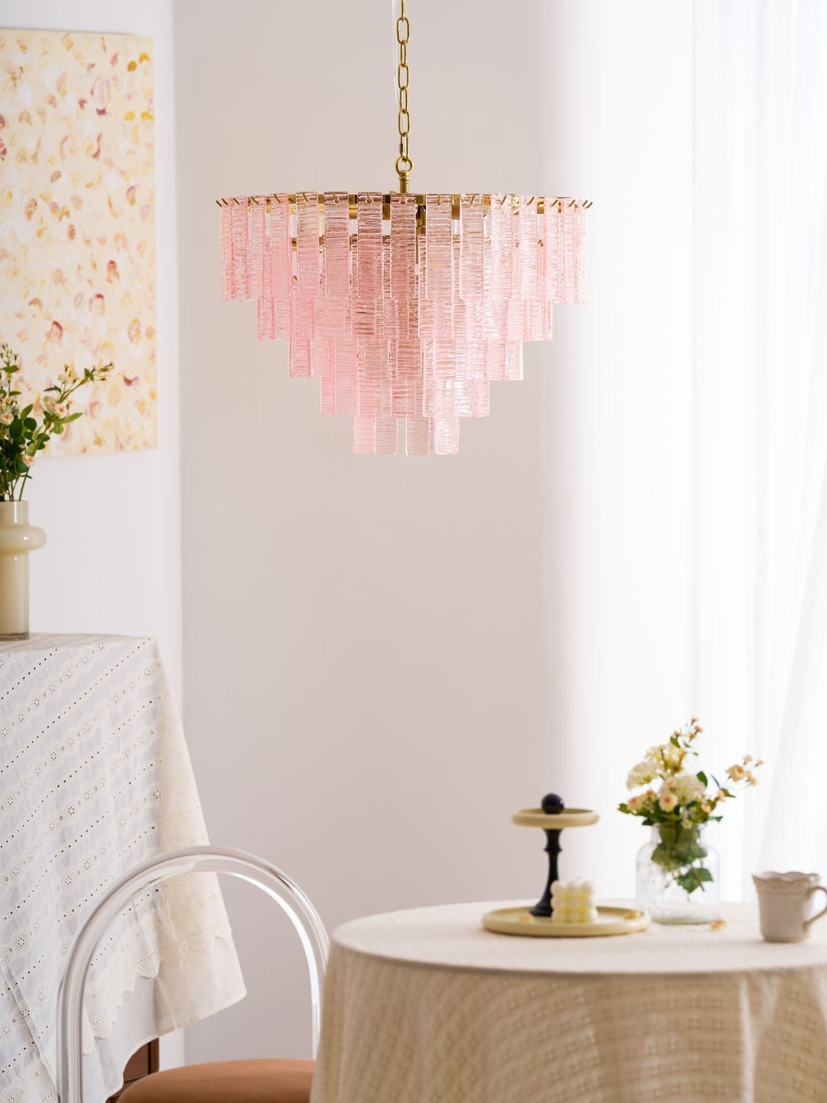 Lioririan lampadario vetro Murano Rosa Stratificato vintage lusso