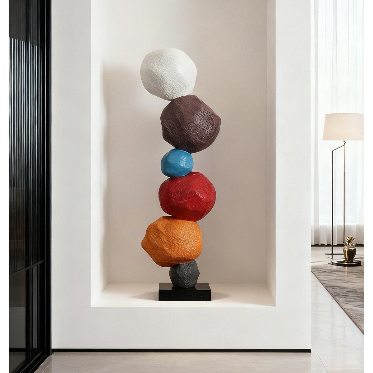 Totem lampada da terra con Scultura Artistic a Ciottoli Colorati