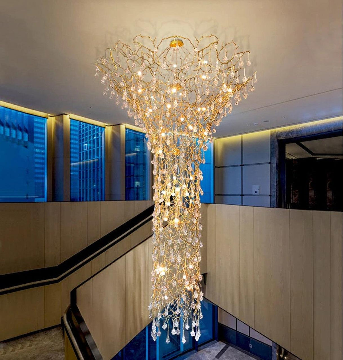 Abeleisa lampadario in ottone con Cristallo a Forma di Ramo d'Albero per scale