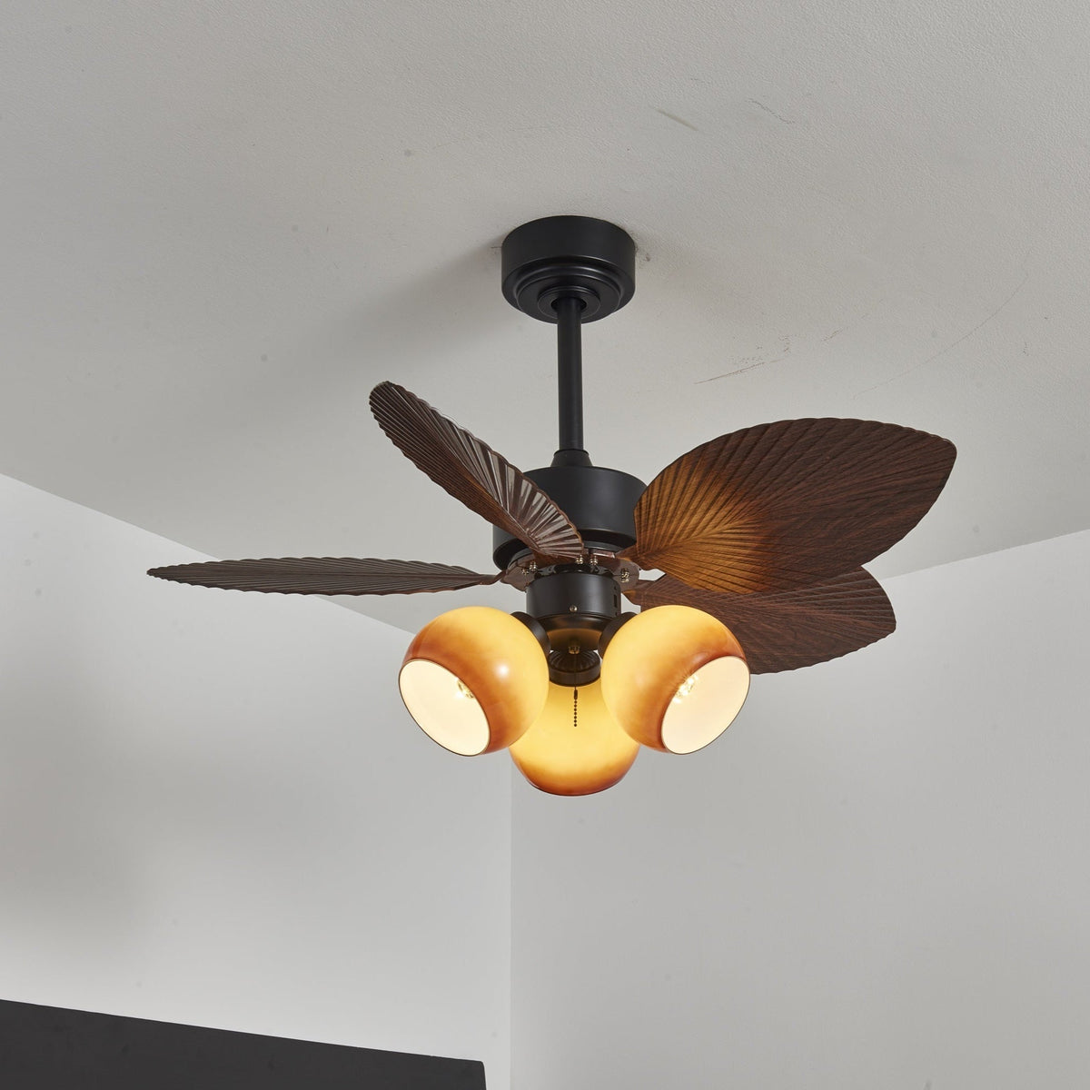 Rinaleria Ventilatore da soffitto con luce in legno vintage