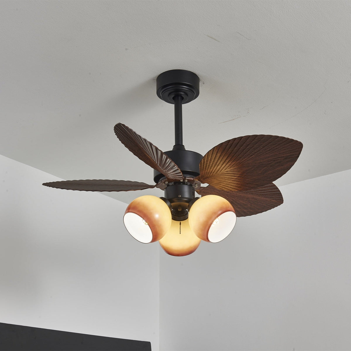 Rinaleria Ventilatore da soffitto con luce in legno vintage