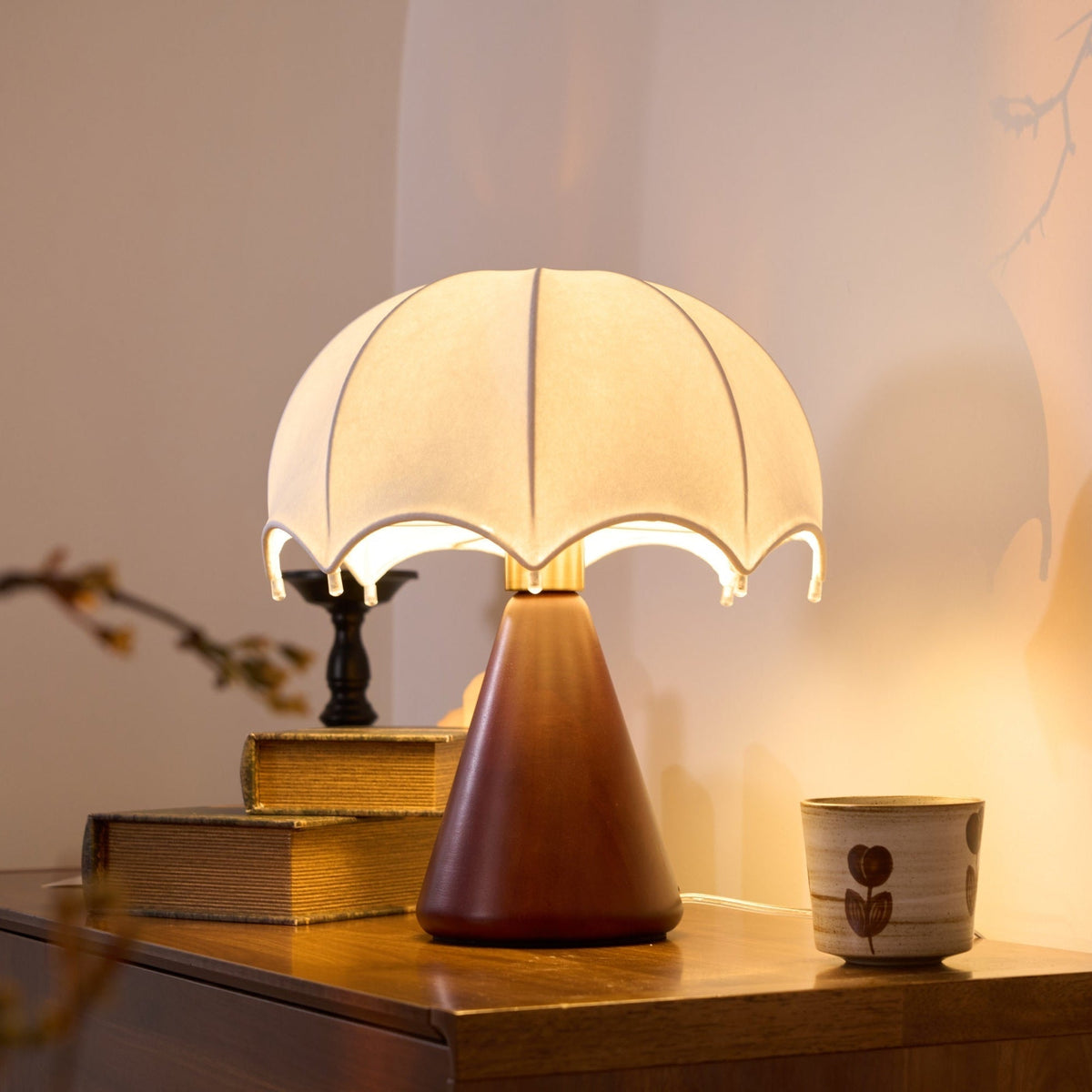 Parasol lampada da tavolo in legno
