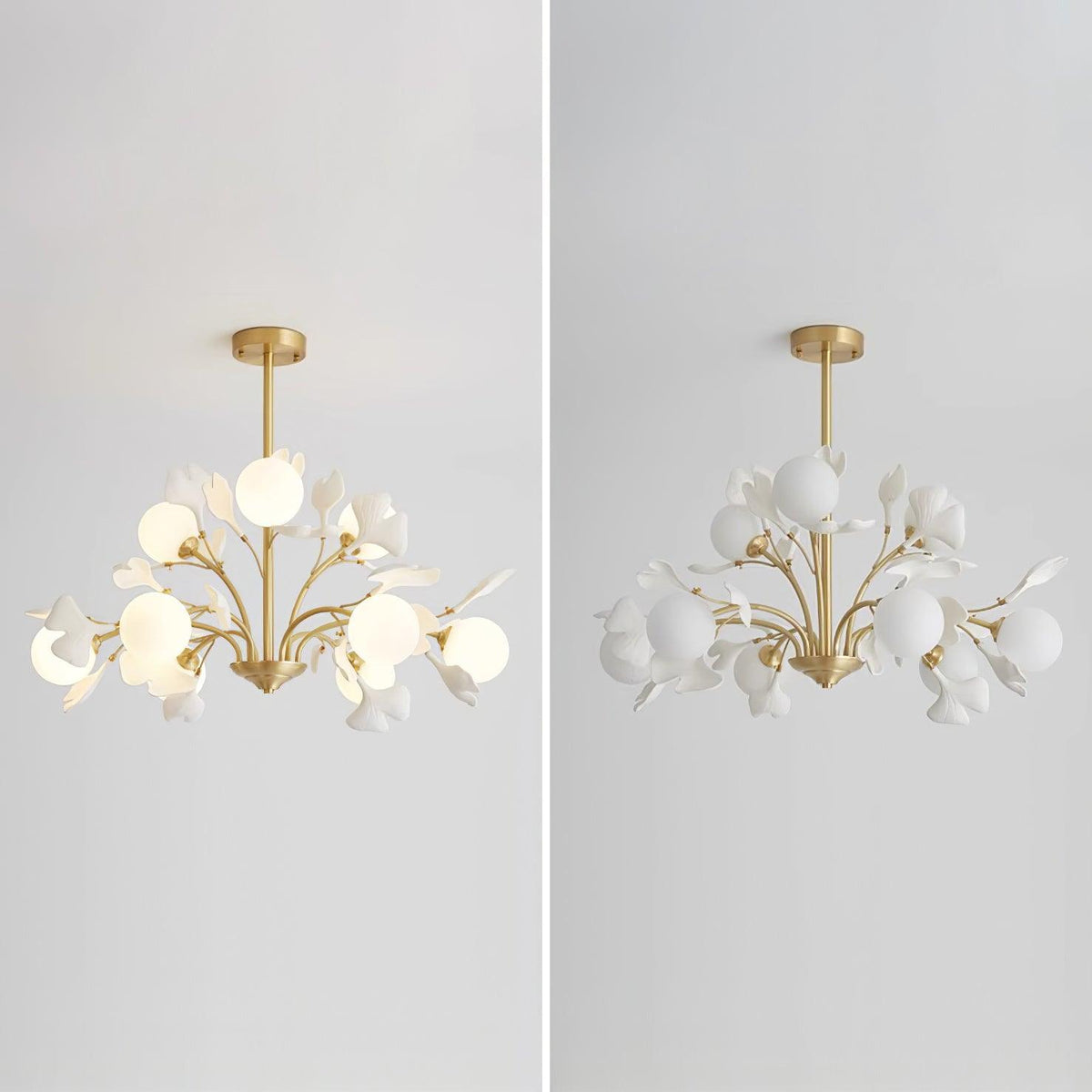 Ginkgo lampadario con globi in vetro Opaco