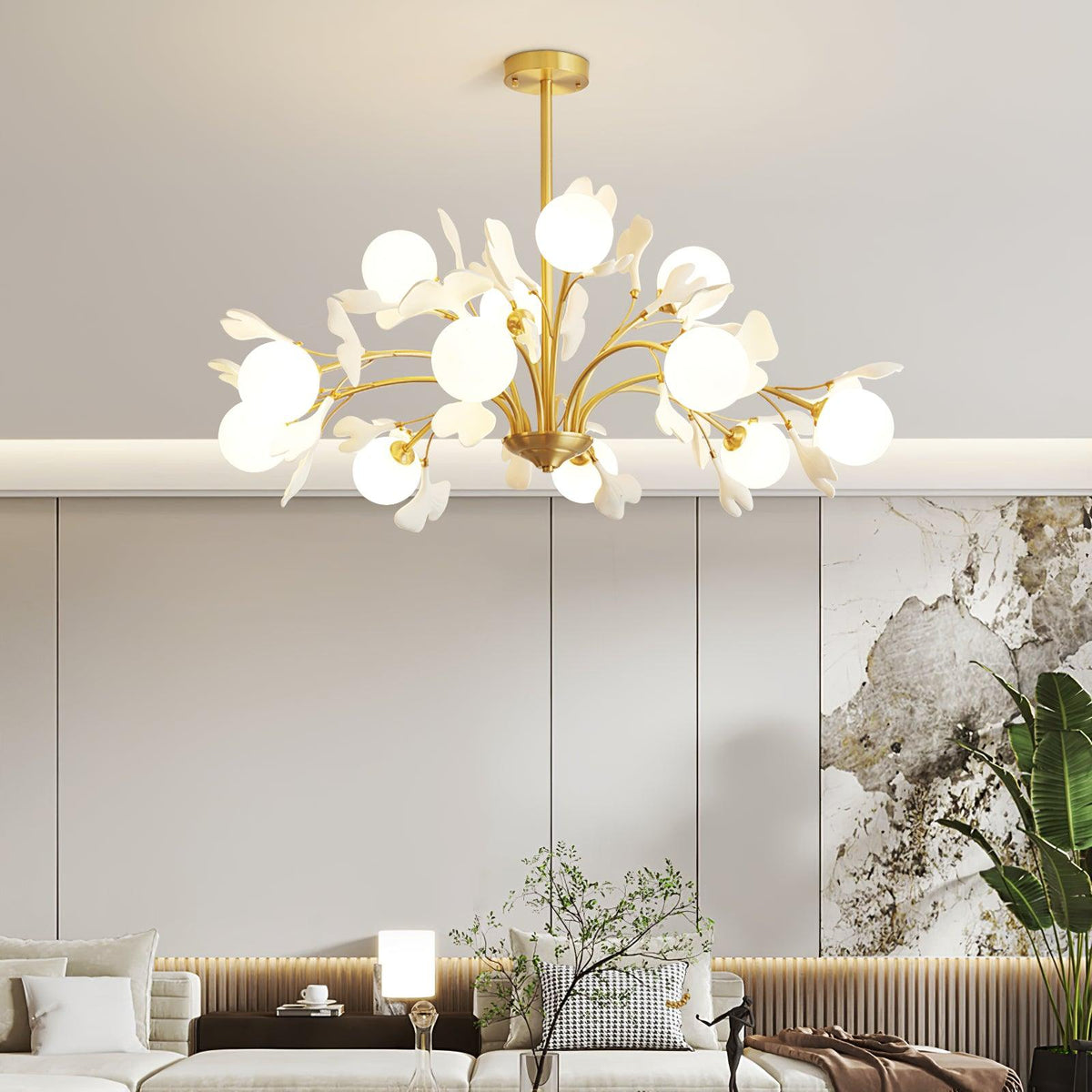 Ginkgo lampadario con globi in vetro Opaco