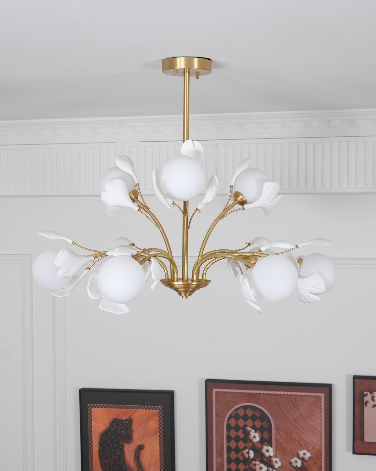 Ginkgo lampadario con globi in vetro Opaco