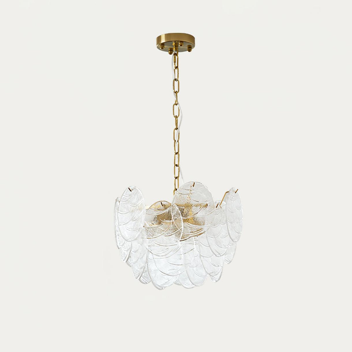 Lampadario in metallo con dischi di vetro e finitura oro, stile vittoriano