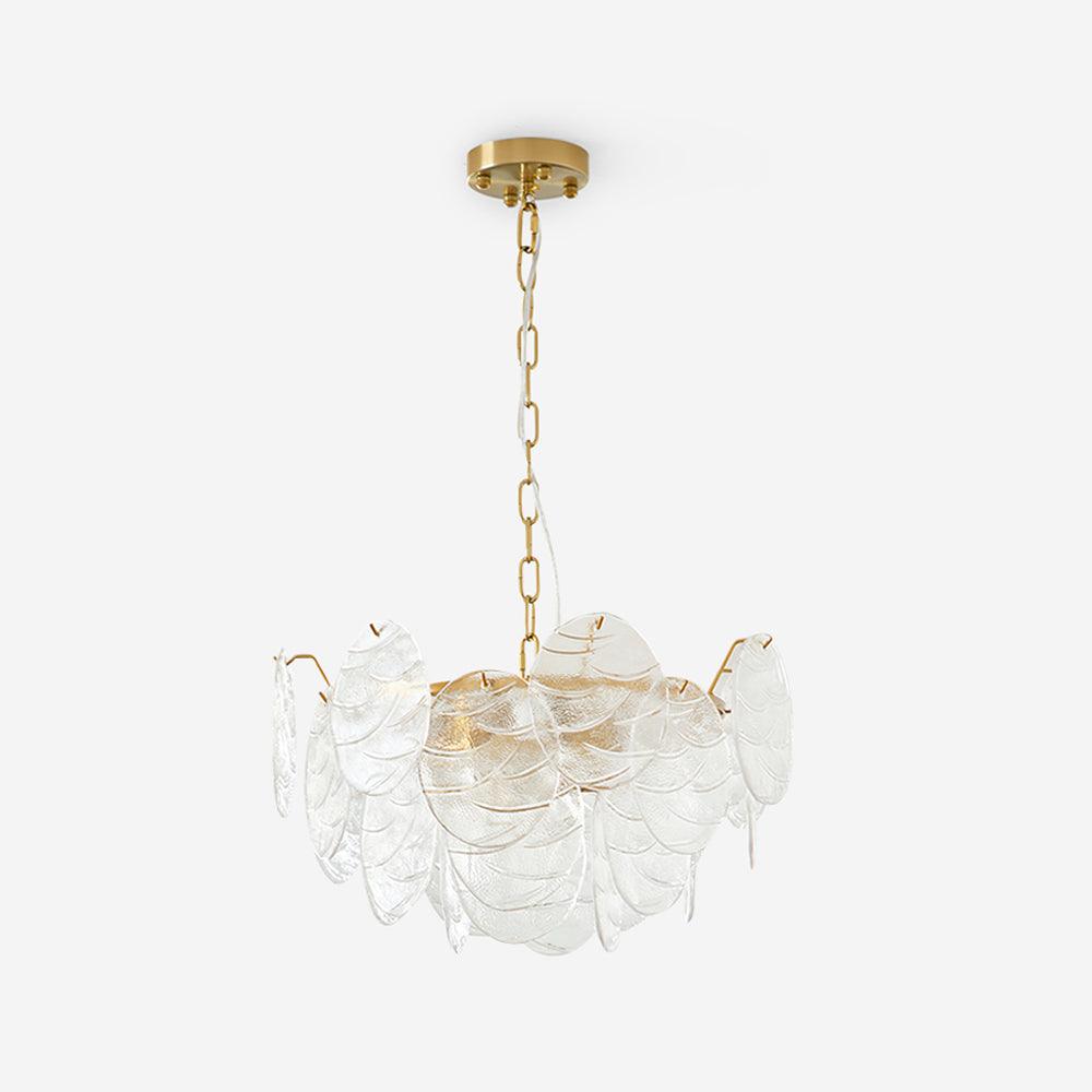 Lampadario in metallo con dischi di vetro e finitura oro, stile vittoriano