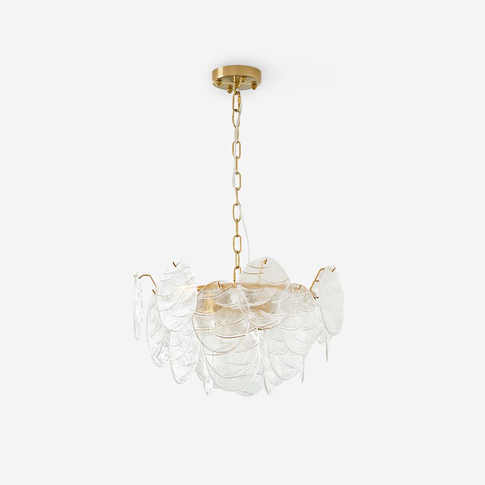 Lampadario in metallo con dischi di vetro e finitura oro, stile vittoriano