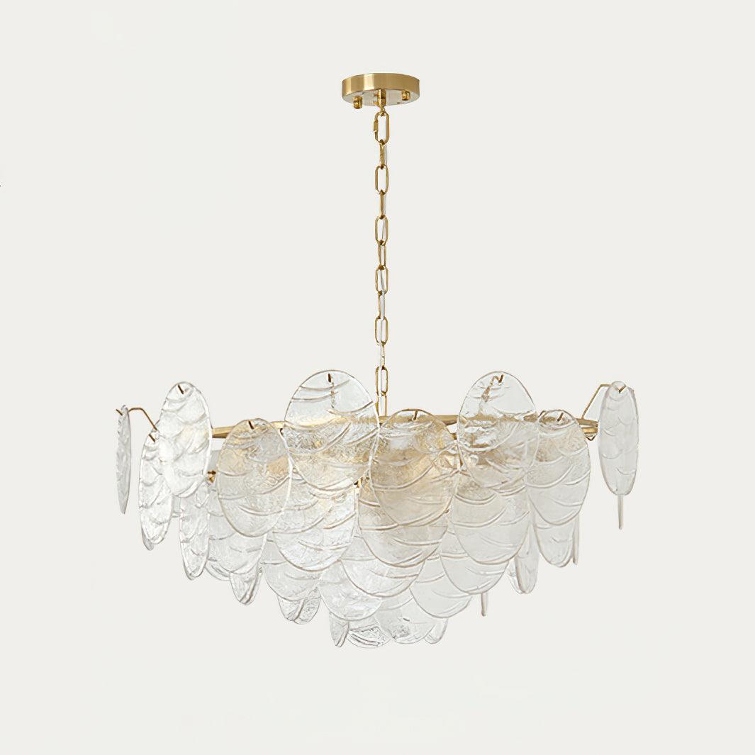 Lampadario in metallo con dischi di vetro e finitura oro, stile vittoriano