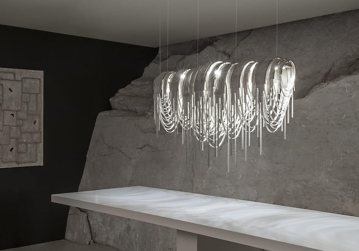 Tarien lampadario a Catene Stratificate in Nichel lusso