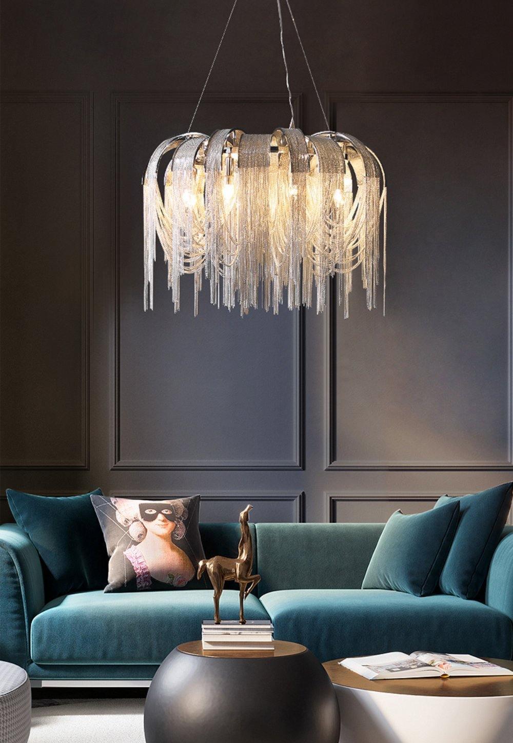 Tarien lampadario a Catene Stratificate in Nichel lusso