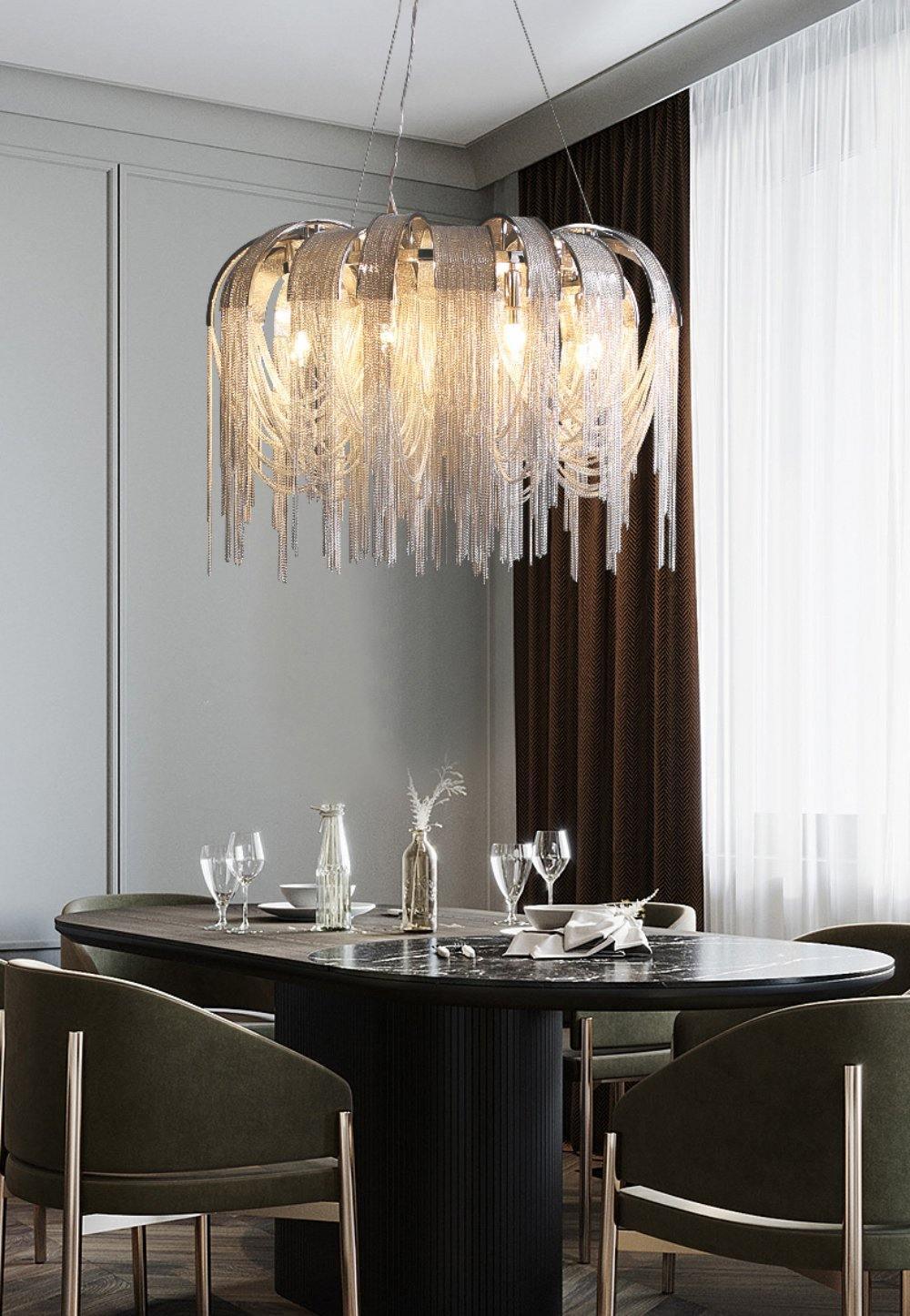 Tarien lampadario a Catene Stratificate in Nichel lusso