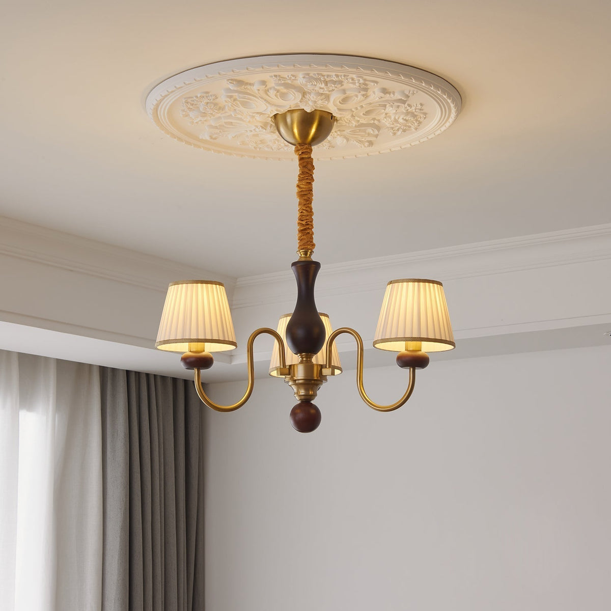 Erthaos lampadario Eleganza Tradizionale in tessuto Pleat con legno