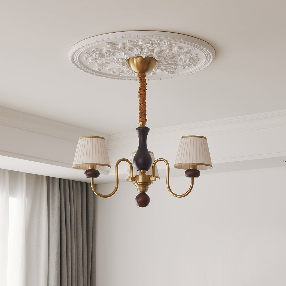 Erthaos lampadario Eleganza Tradizionale in tessuto Pleat con legno