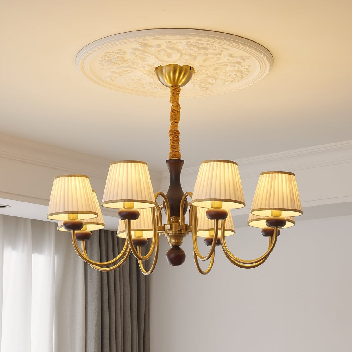 Erthaos lampadario Eleganza Tradizionale in tessuto Pleat con legno