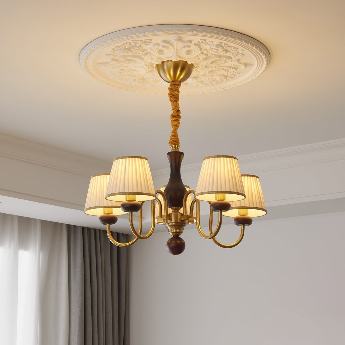 Erthaos lampadario Eleganza Tradizionale in tessuto Pleat con legno