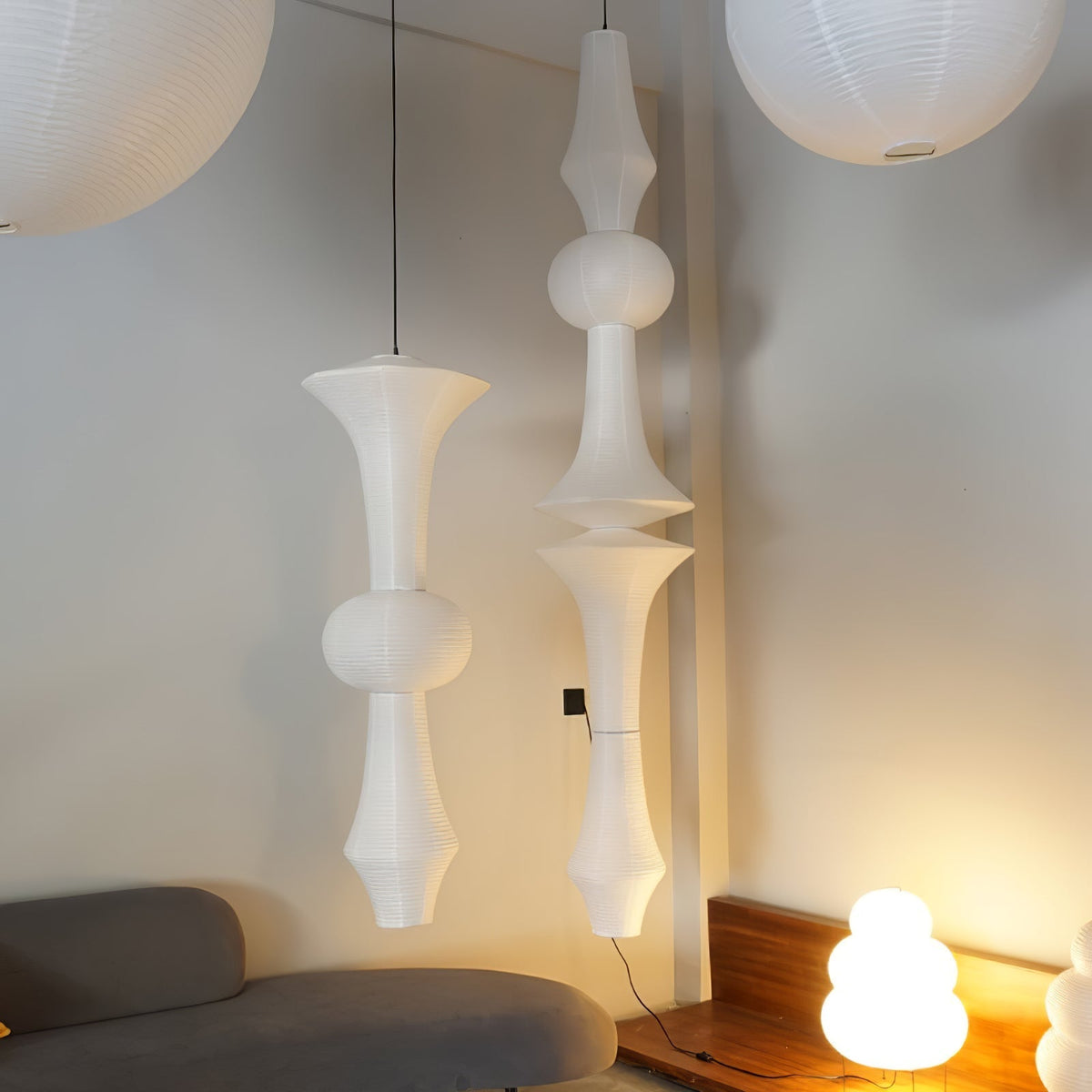 Lunirena lampada a sospensione Washi Paper E per soggiorno