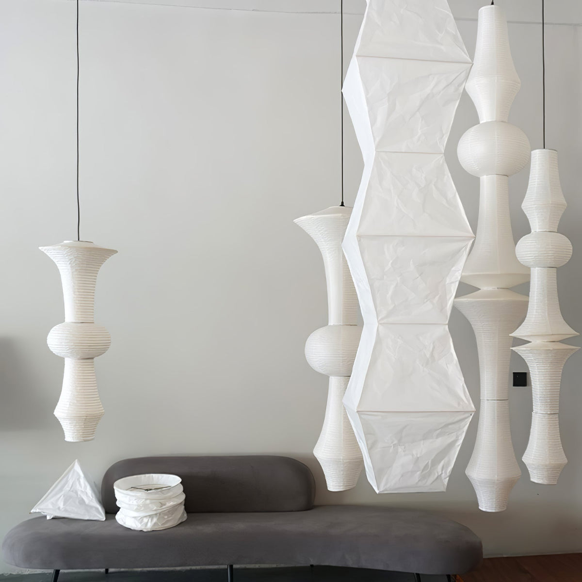 Lunirena lampada a sospensione Washi Paper E per soggiorno