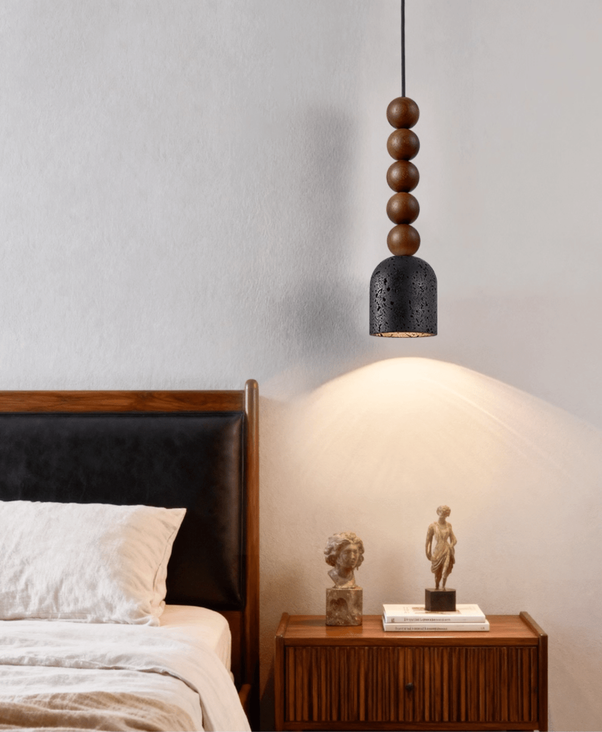 Tavirine lampada a sospensione con perline in legno e travertino