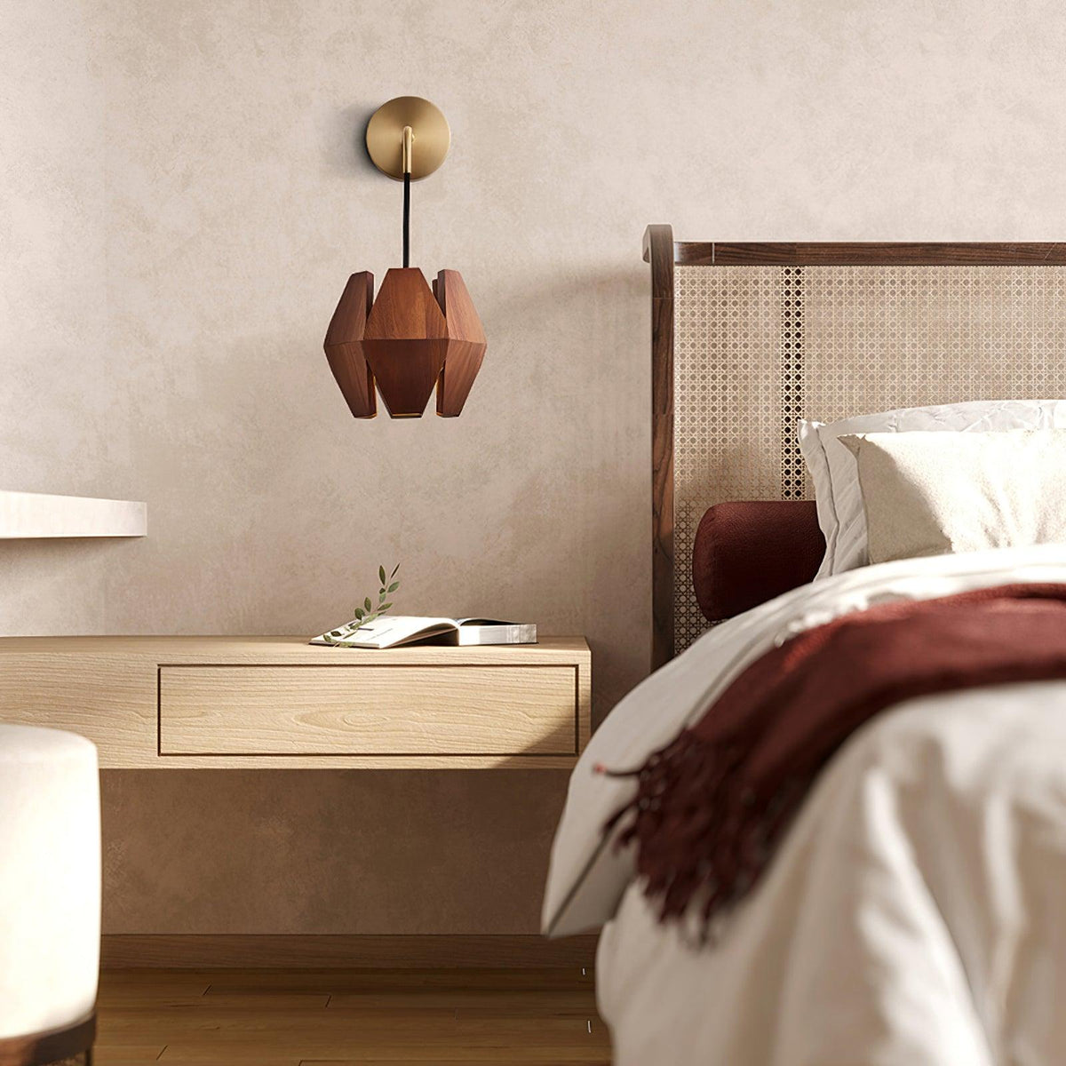Lampada da parete Geometrica in legno con Paralume, luce Calda, Design minimalista Nordico