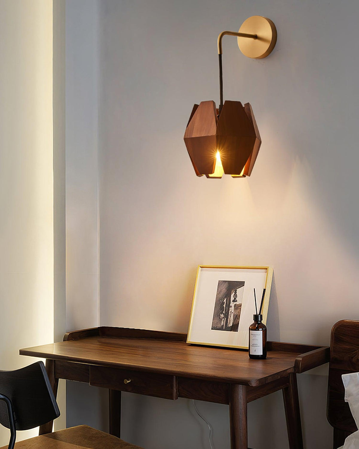 Lampada da parete Geometrica in legno con Paralume, luce Calda, Design minimalista Nordico