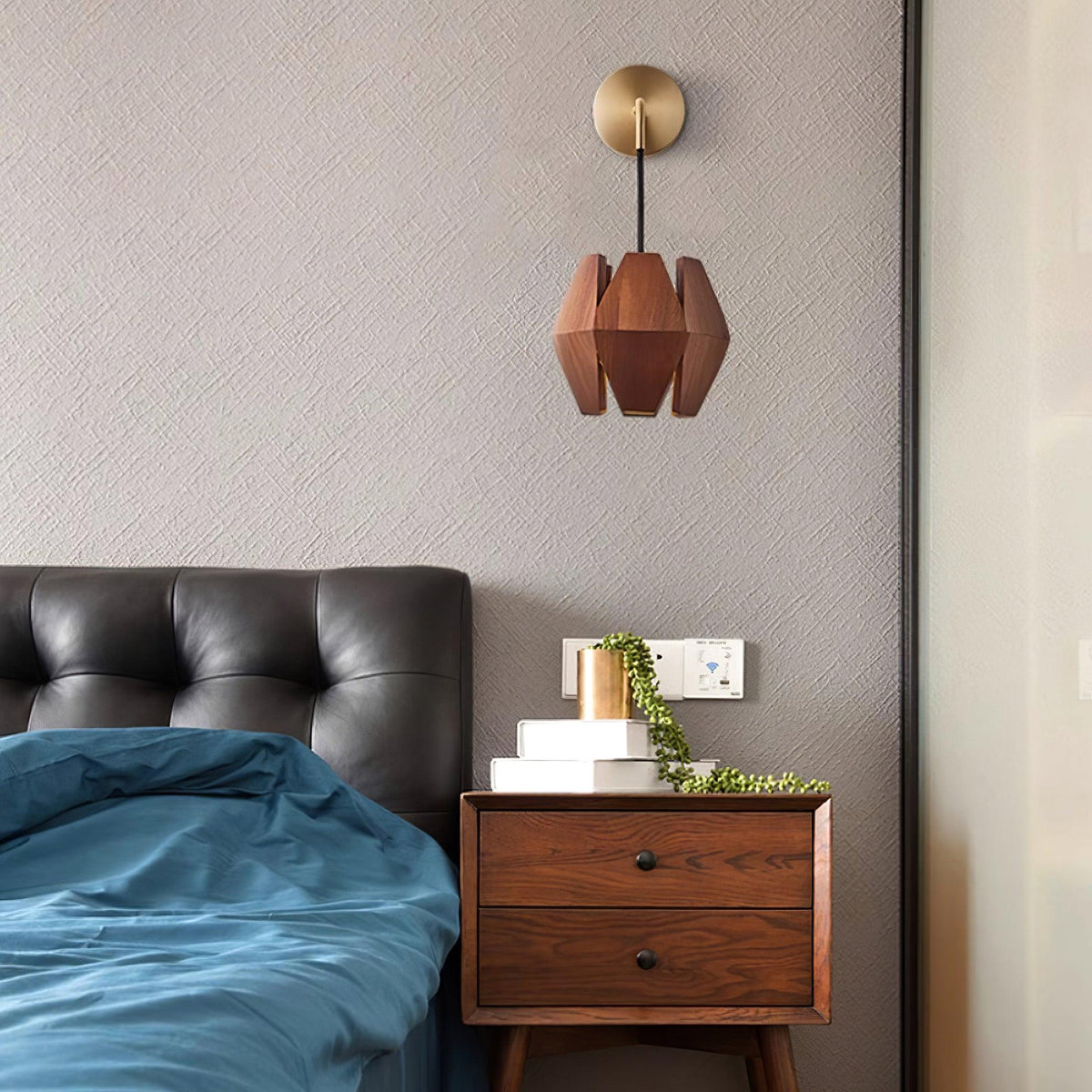Lampada da parete Geometrica in legno con Paralume, luce Calda, Design minimalista Nordico