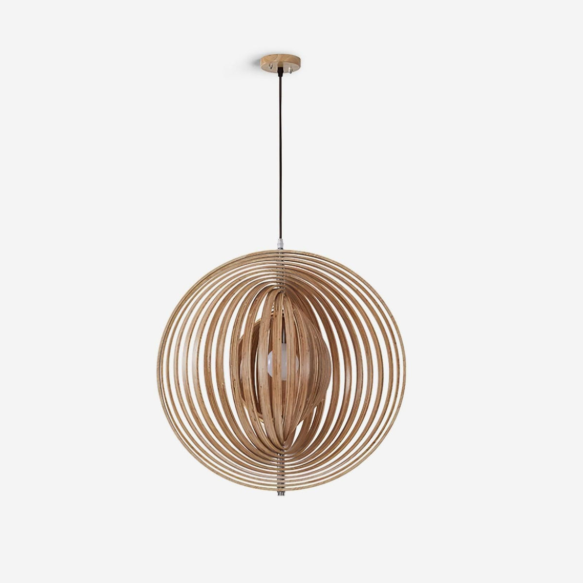 Lampada a sospensione legno Anelli sfera organica minimalista Ambiente