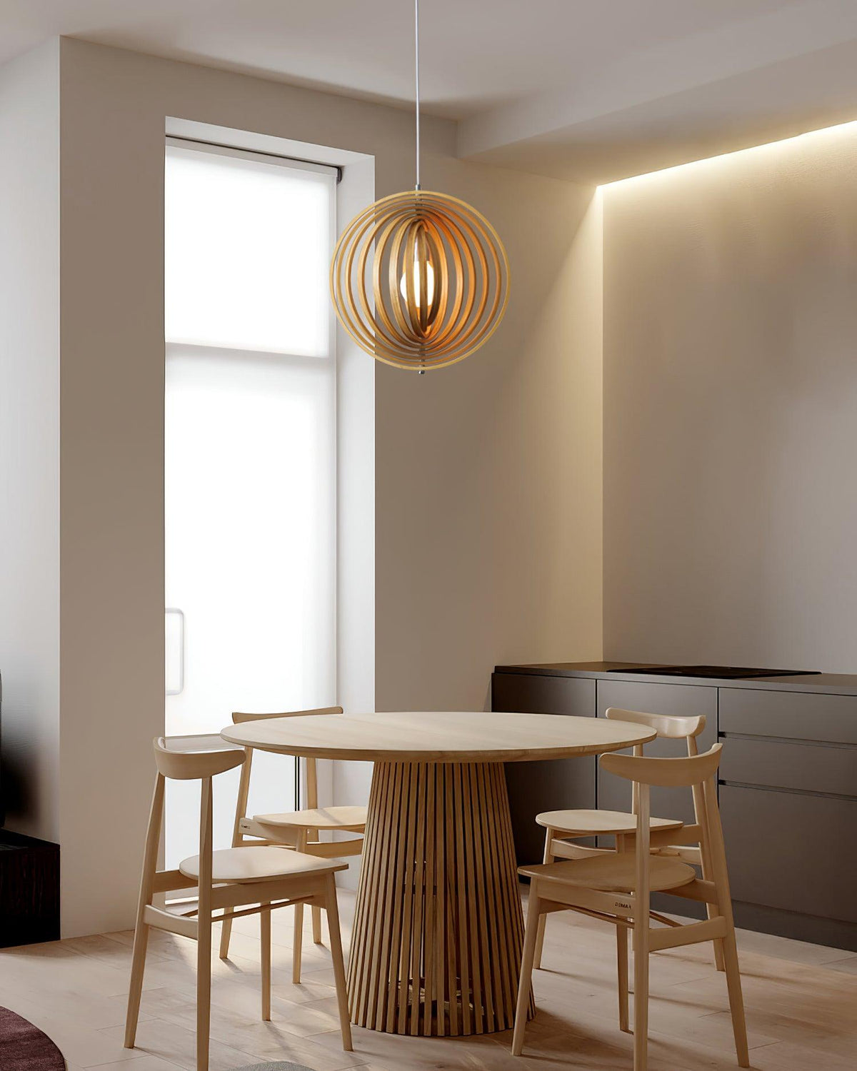 Lampada a sospensione legno Anelli sfera organica minimalista Ambiente