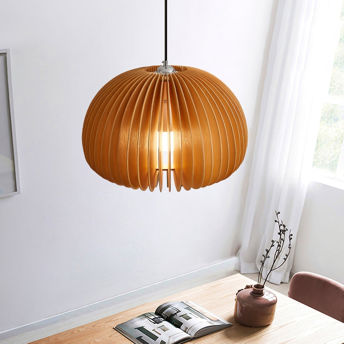 Doren lampada a sospensione legno Cupola a Forma di Zucca Nordica