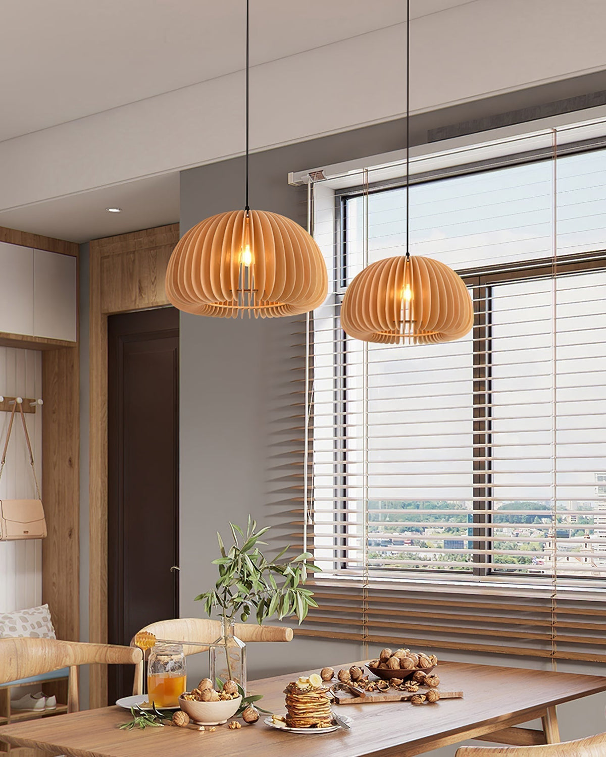 Doren lampada a sospensione legno Cupola a Forma di Zucca Nordica