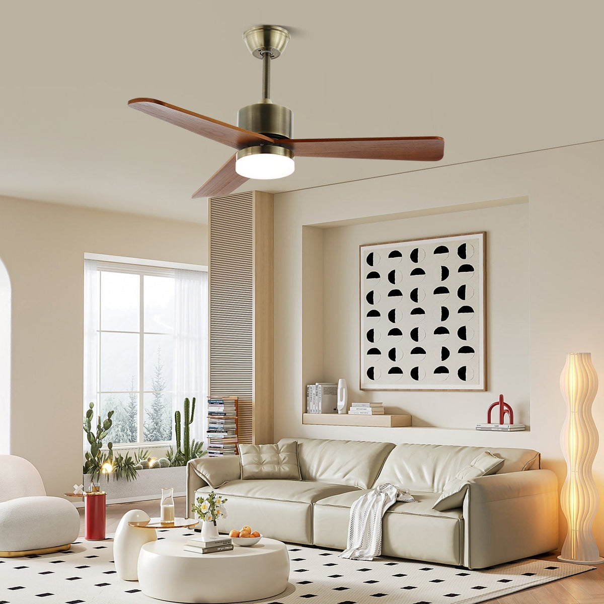 Ventio Ventilatore da soffitto con luce minimalista in legno e argento