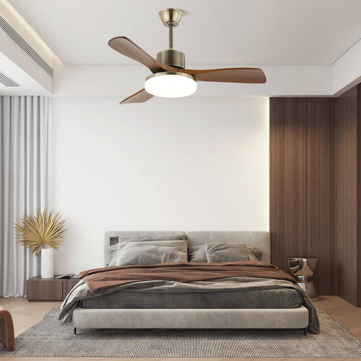 Ventio Ventilatore da soffitto con luce minimalista in legno e argento