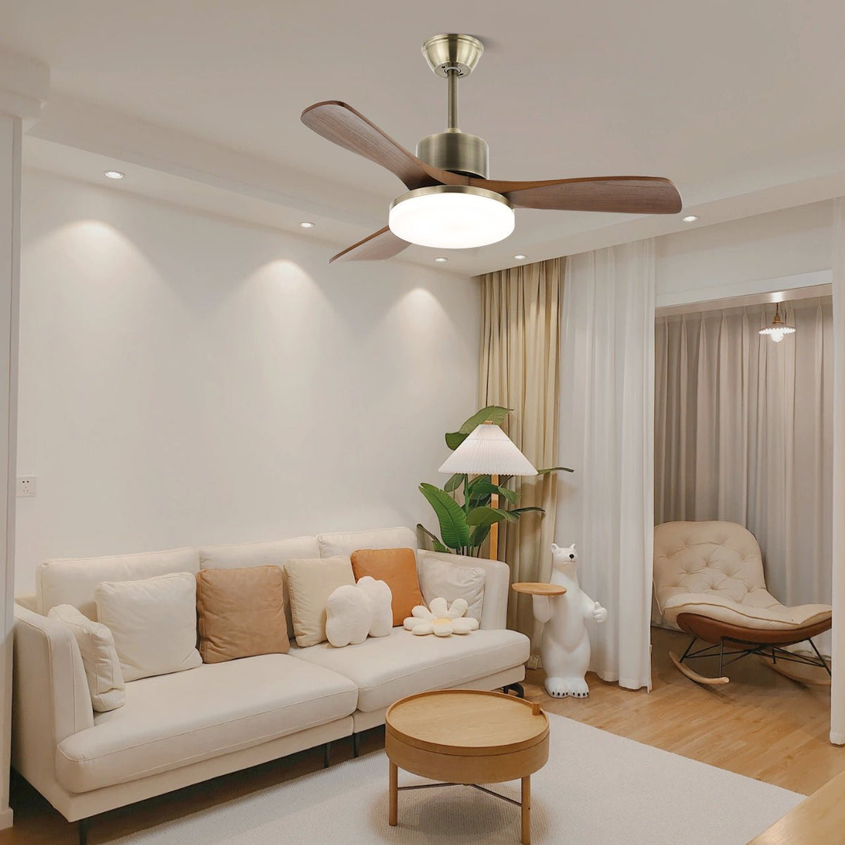 Ventio Ventilatore da soffitto con luce minimalista in legno e argento