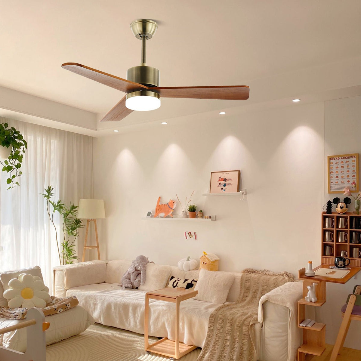Ventio Ventilatore da soffitto con luce minimalista in legno e argento