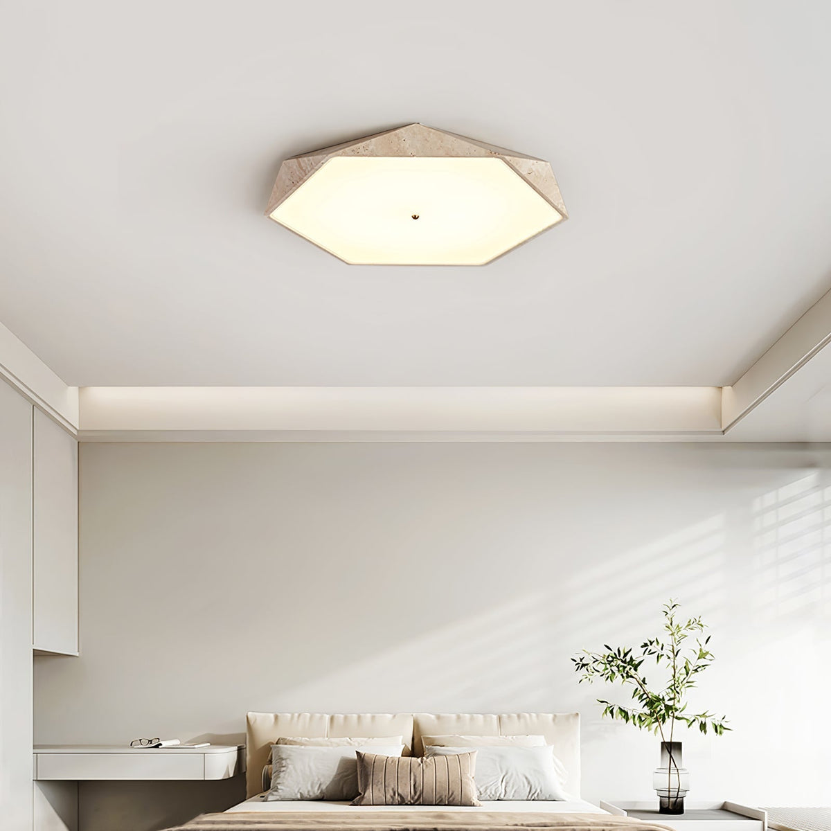 Hexagonal lampada da soffitto in travertino
