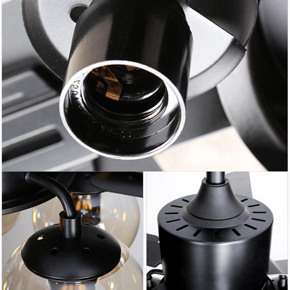 Zazoren Ventilatore da soffitto con luce in vetro nero vintage