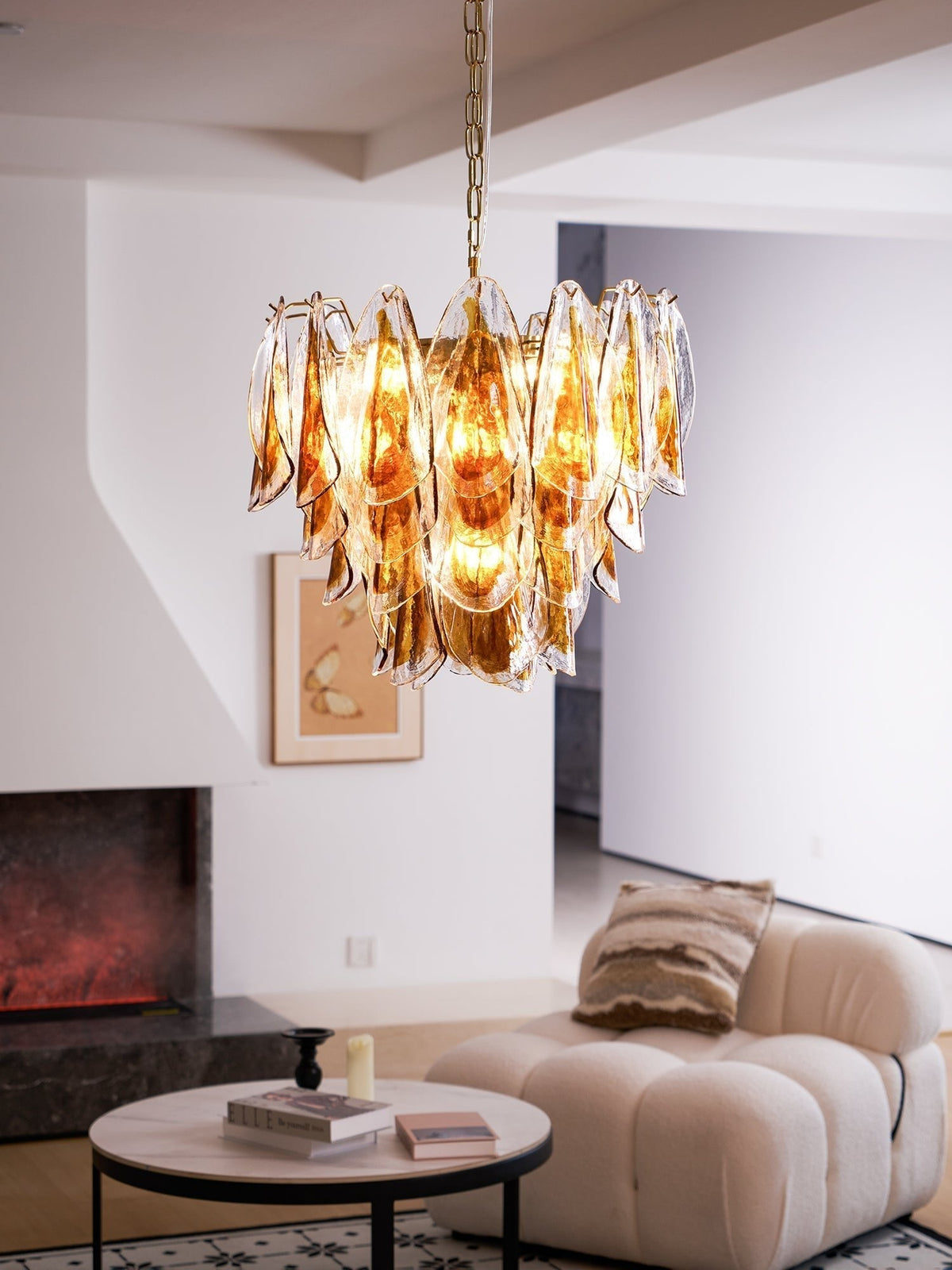 Lioraora lampadario foglia ambra vetro Stratificato Calore organico